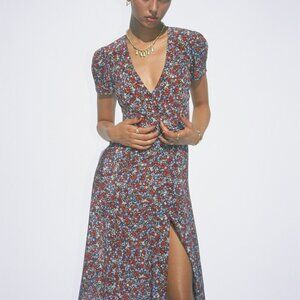 Realisation Par The Teale Wildflower Silk Wrap Midi Dress -- NWT, Size M